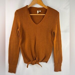 MOTH by Anthropologie Orange Ribbed Tie Front Sweater XS